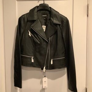 Express Black Leather Jacket with Zipper Details